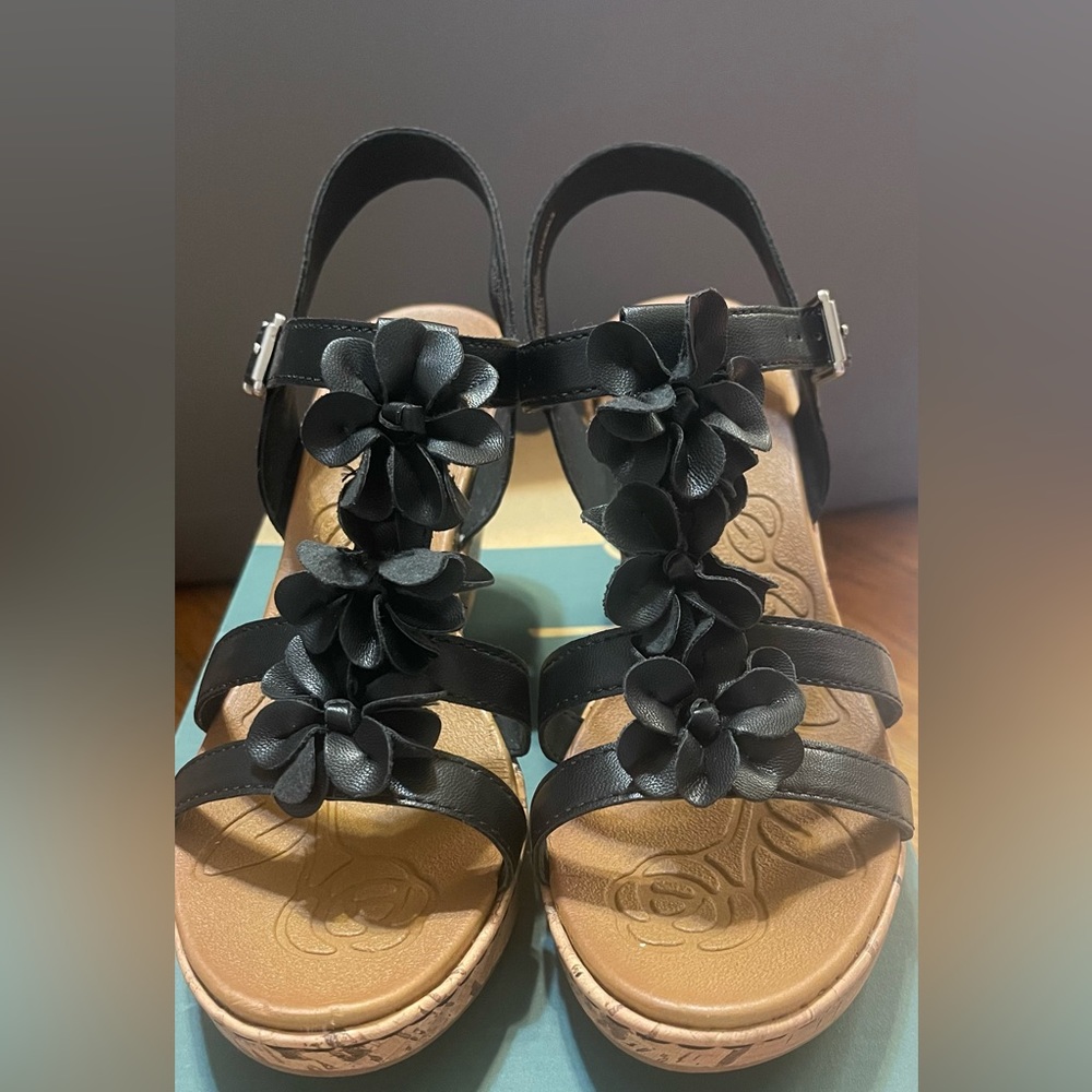 Black Wedges with Flower Detail